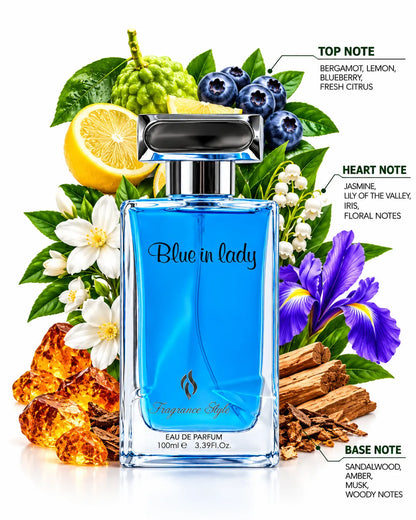 Blue in Lady 100ml Eau de Parfum blue glass bottle with silver-tone cap