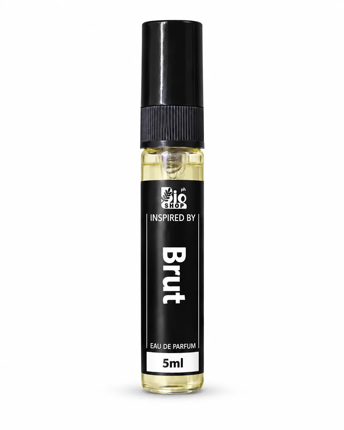 Bio Shop Brut inspired men's perfume spray 5ml with black cap and clear glass bottle