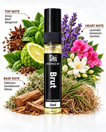 Brut inspired aromatic fougère perfume 5ml with basil lavender geranium and sandalwood fragrance notes