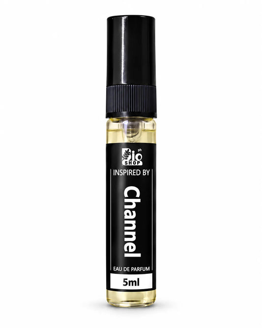 Bio Shop Channel inspired 5ml Eau de Parfum spray with classic black label and clear glass bottle.