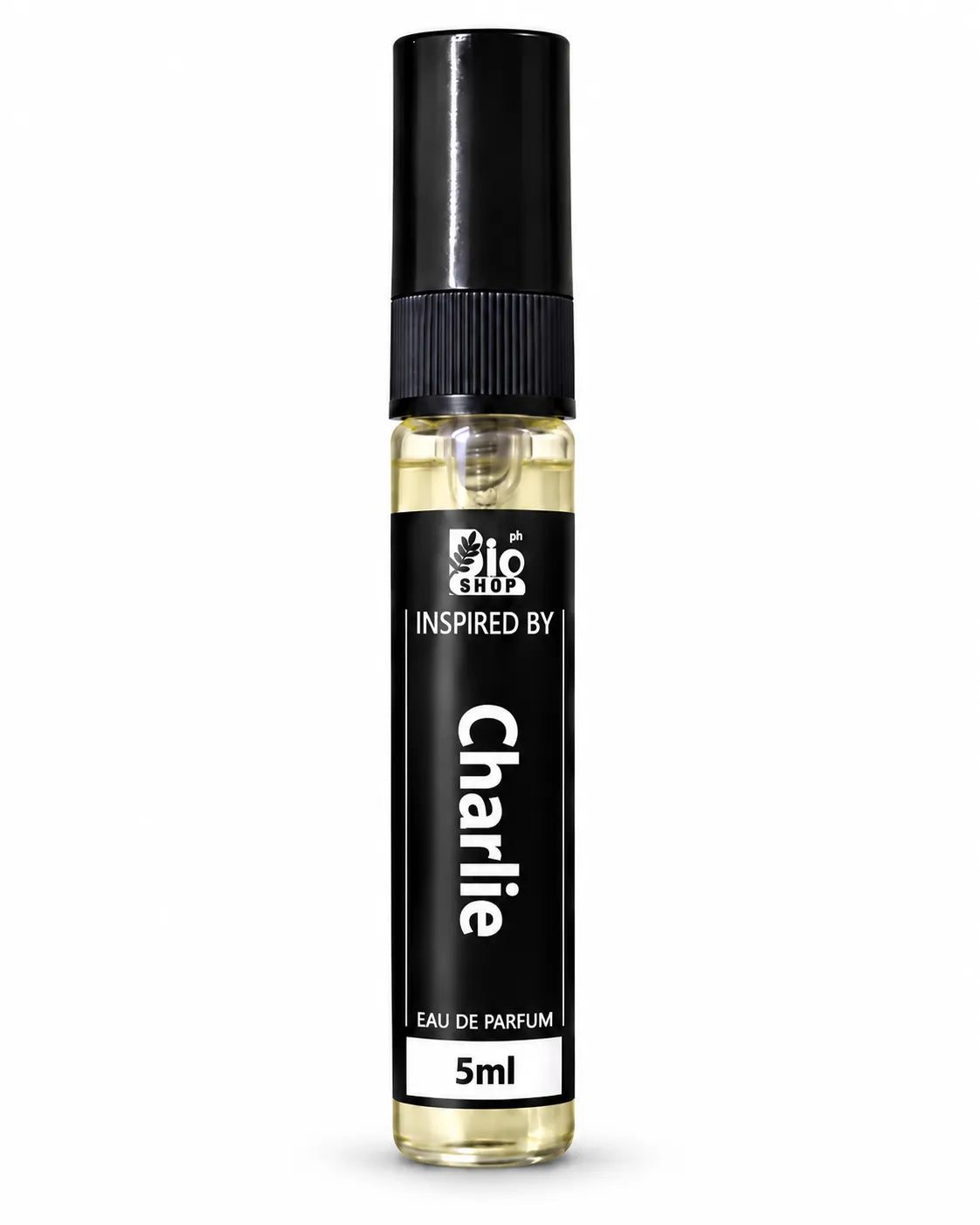  Bio Shop Charlie inspired 5ml Eau de Parfum spray bottle with black cap and clear glass design.