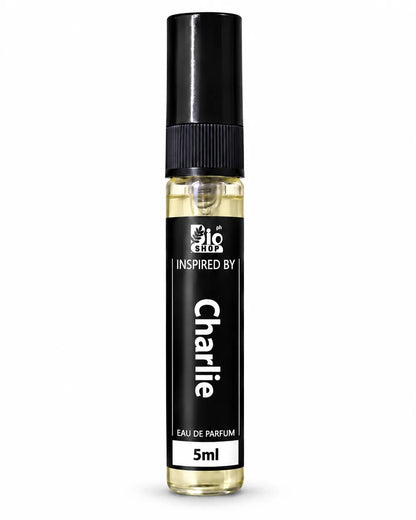  Bio Shop Charlie inspired 5ml Eau de Parfum spray bottle with black cap and clear glass design.