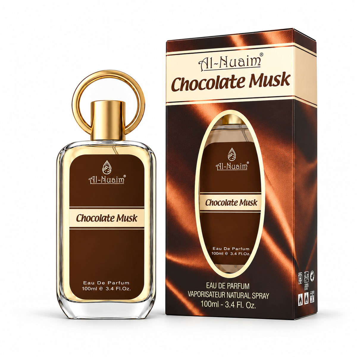 Al-Nuaim Chocolate Musk 100ml perfume bottle on white background