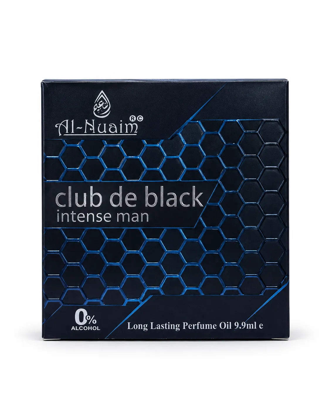 Al-Nuaim Club De Black Intense Man 9.9ml 0% alcohol perfume oil roll-on with black blue box and dark bottle
