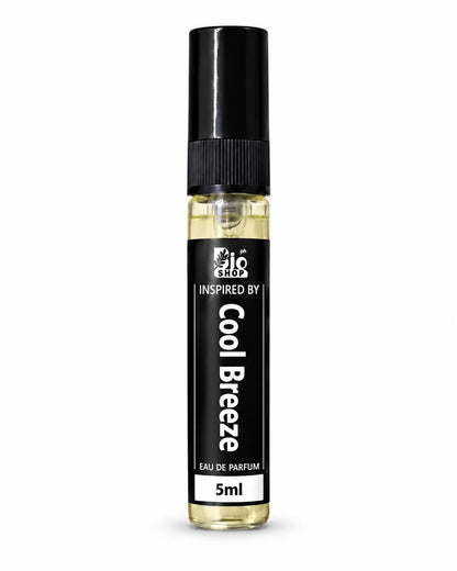 Bio Shop Cool Breeze inspired perfume 5ml spray bottle with black cap and white background