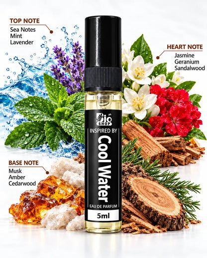 Cool Water inspired aquatic perfume 5ml with marine mint lavender and woody fragrance accords