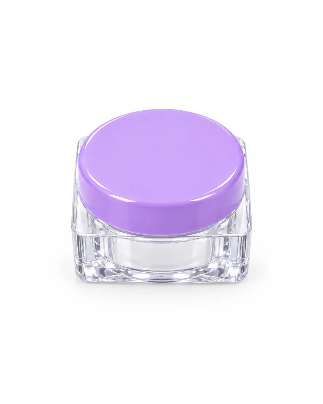Empty 5gm transparent square lip balm and cosmetic sample jar with a clear screw-on lid