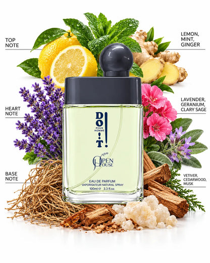 DO IT! Pour Homme 100ml perfume with cream presentation box and navy lettering