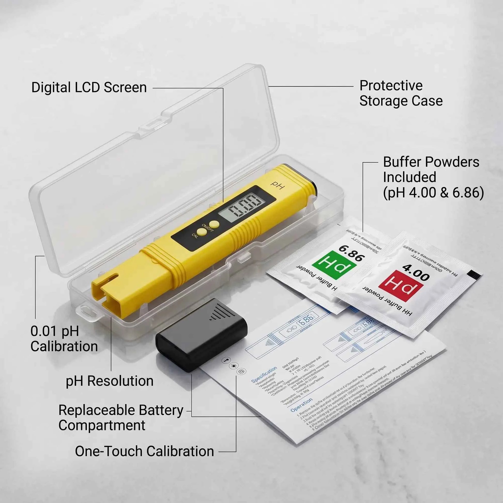 Digital pH Meter Pen Tester with Buffer Powders & Case – Accurate & Fast Tester