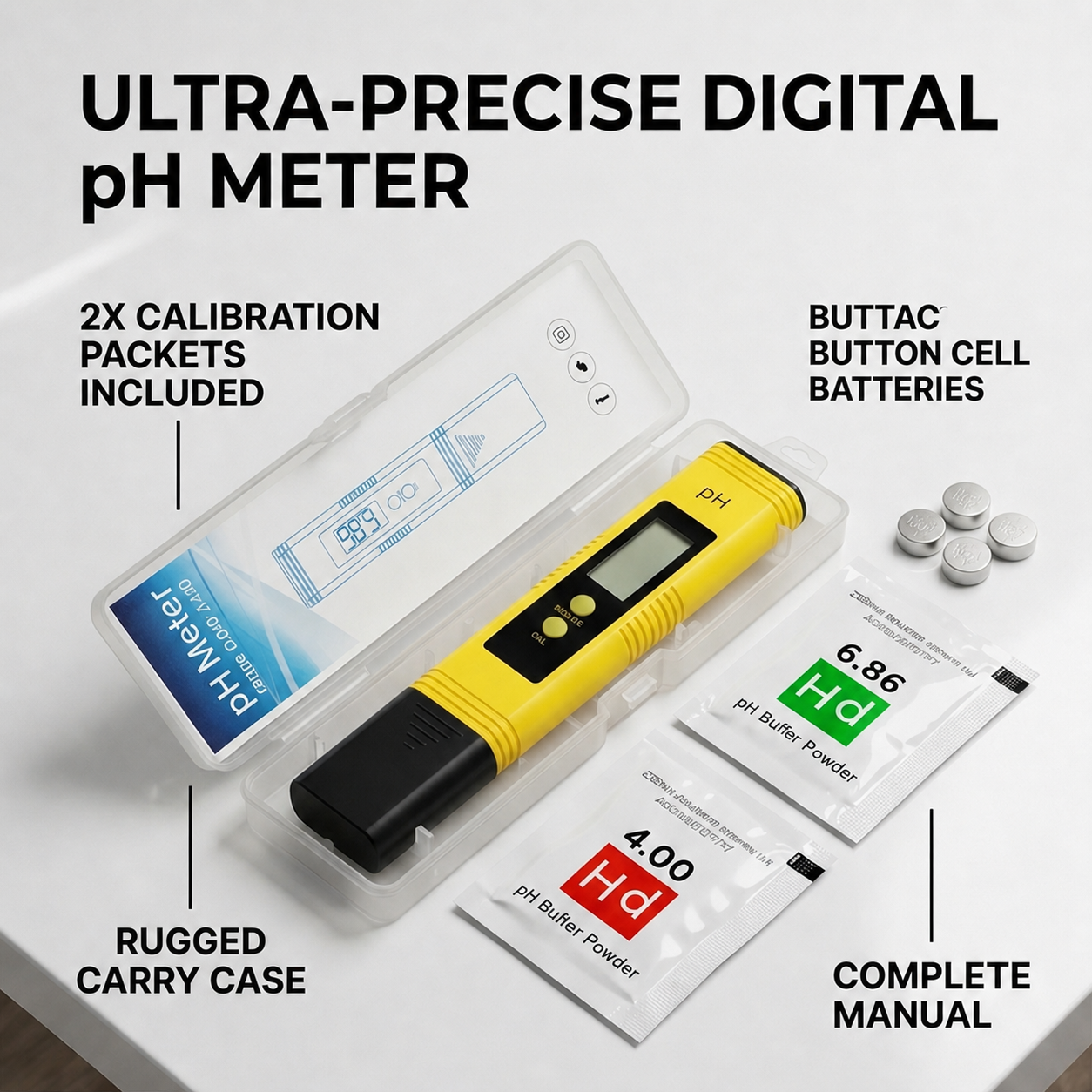 Digital pH Meter Pen Tester with Buffer Powders & Case – Accurate & Fast Tester