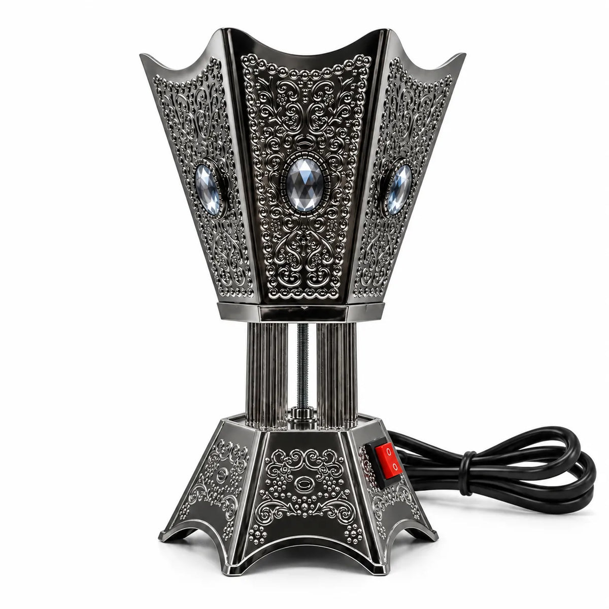 Electric bakhoor burner with decorative metallic Arabic design