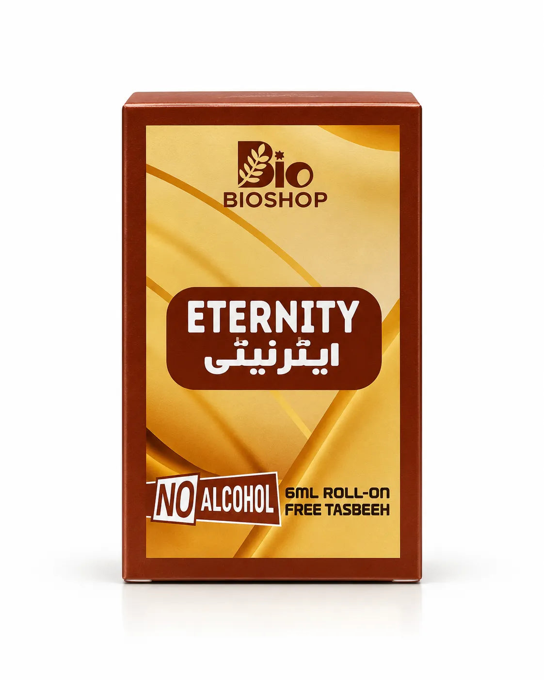 Eternity attar gift set showing 6ml glass perfume oil bottle beside matching gift box