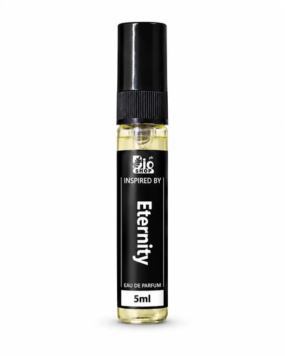 Bio Shop Eternity inspired 5ml perfume spray bottle with black label on white background