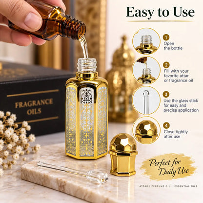 12ml empty gold perfume oil bottle with glass stick