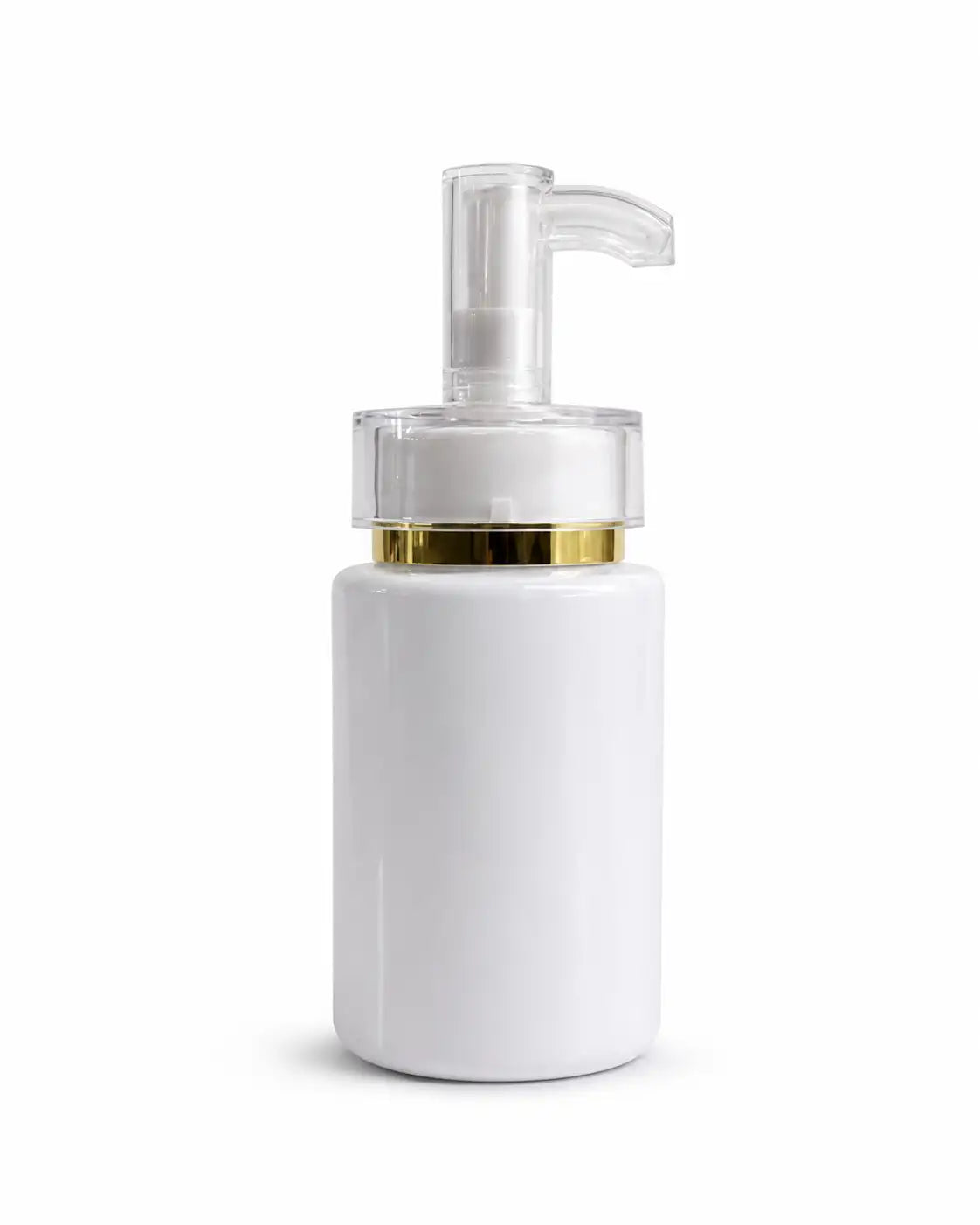 120ml Empty White Cosmetic Pump Bottle With Gold Ring