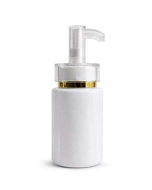 120ml Empty White Cosmetic Pump Bottle With Gold Ring