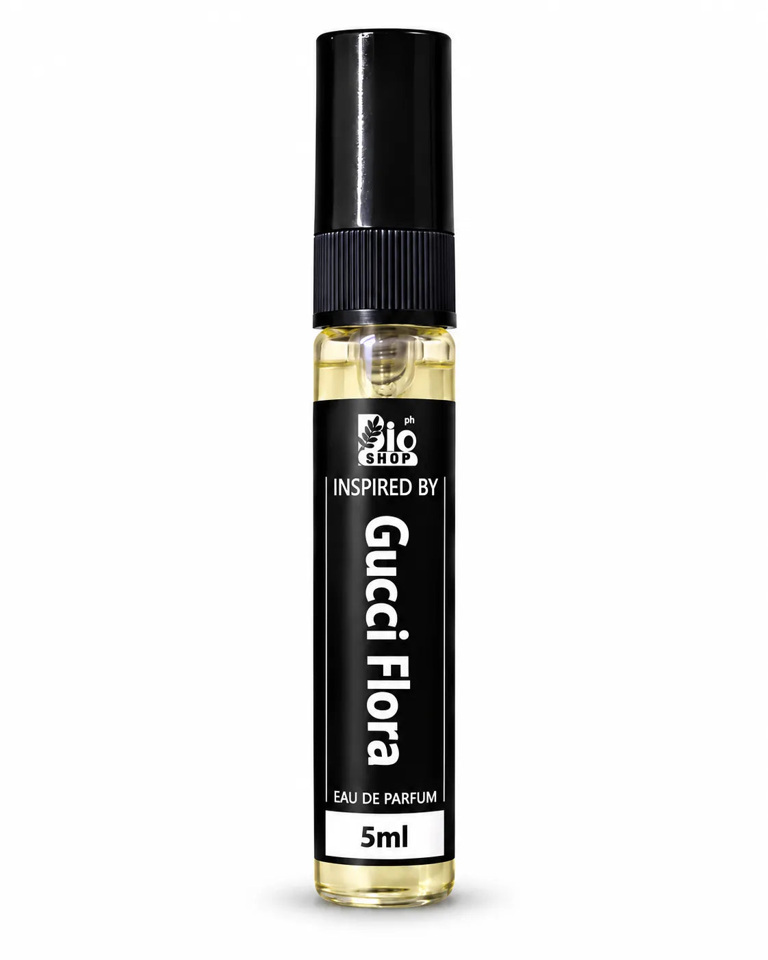  Bio Shop Gucci Flora inspired 5ml Eau de Parfum spray bottle with black label on white background.