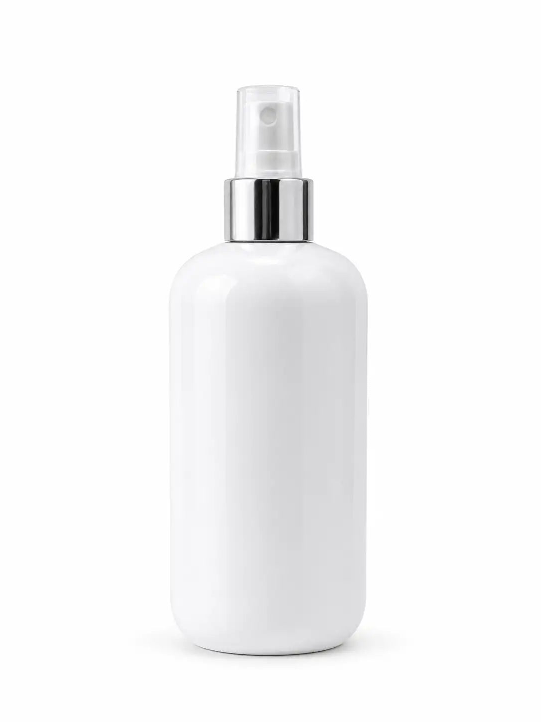 300ml White PET Spray Bottle with Silver Collar for Facial Mist and Skincare Products