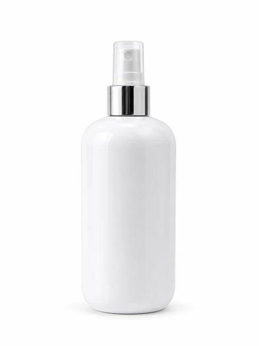 300ml White PET Spray Bottle with Silver Collar for Facial Mist and Skincare Products