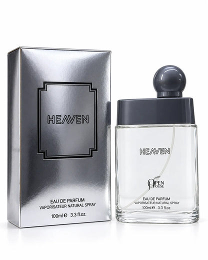 Heaven 100ml Eau de Parfum transparent bottle with charcoal grey cap