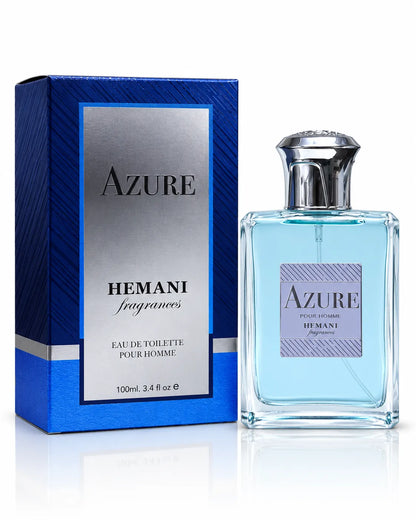 Hemani Azure Pour Homme light blue perfume bottle for men