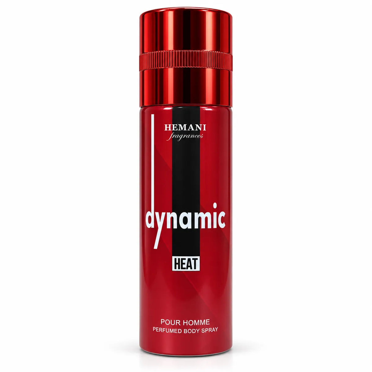 Hemani Dynamic Heat Perfumed Body Spray 200ml for men in metallic red aerosol can with black and white branding on white background