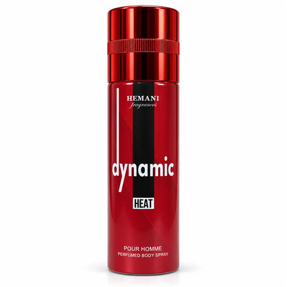 Hemani Dynamic Heat Perfumed Body Spray 200ml for men in metallic red aerosol can with black and white branding on white background