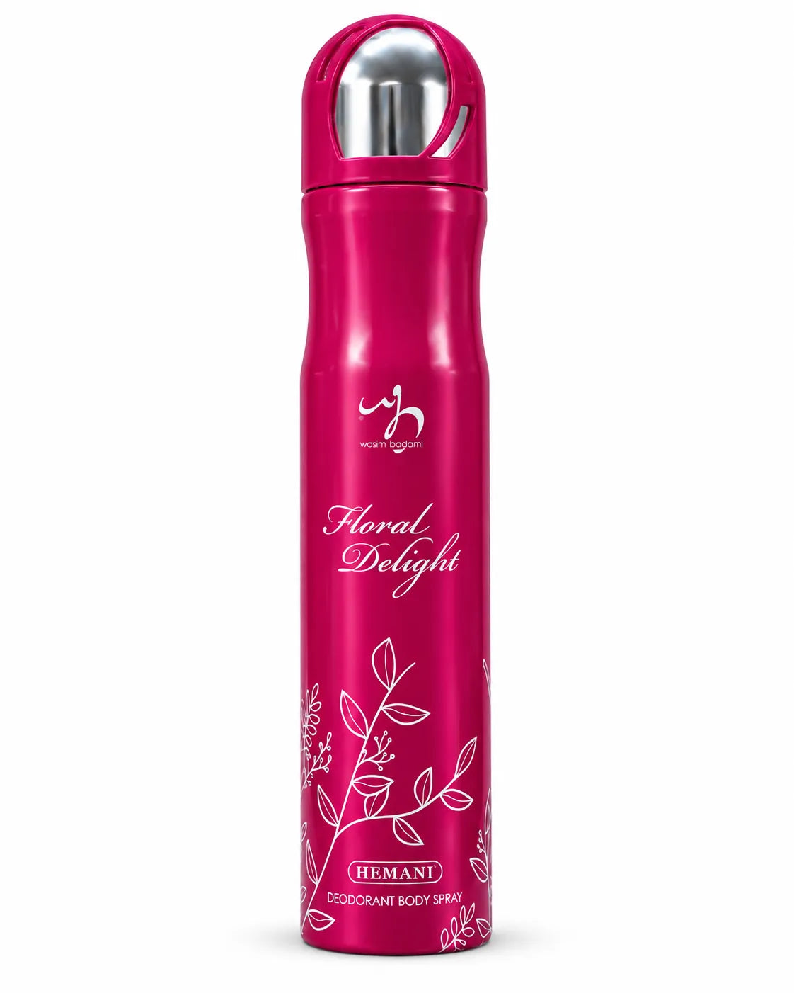 Hemani Floral Delight Deodorant Body Spray 200ml deep pink bottle with white floral design on white background