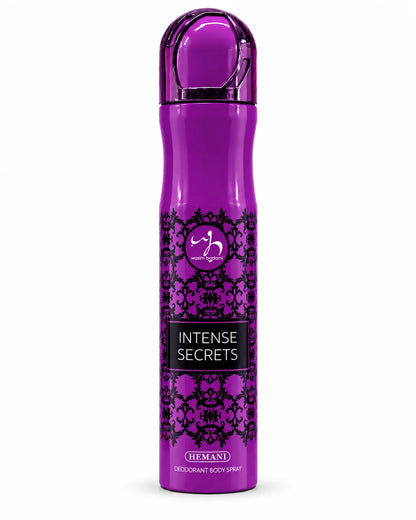 Hemani Intense Secrets Deodorant Body Spray 200ml purple bottle on white background