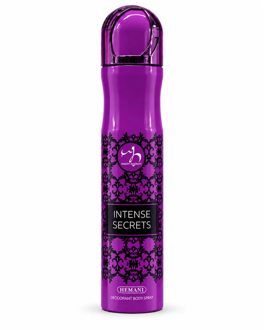 Hemani Intense Secrets Deodorant Body Spray 200ml purple bottle on white background