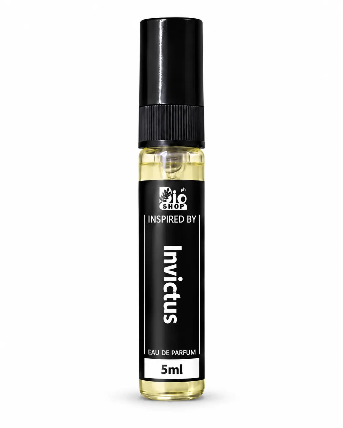 Bio Shop Invictus inspired 5ml perfume spray for men with clear glass bottle and black cap