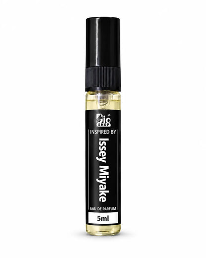 Bio Shop Issey Miyake inspired perfume 5ml spray bottle with black cap and clear glass