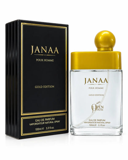 Janaa Gold Edition Pour Homme 100ml Eau de Parfum glass bottle with golden spherical cap
