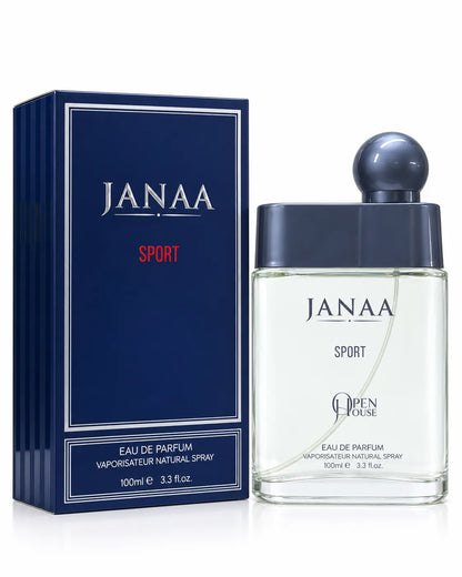  Janaa Sport Open House perfume 100ml with navy blue presentation box and silver lettering