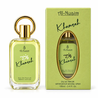 Al-Nuaim Khamrah 100ml perfume bottle with gold ring cap
