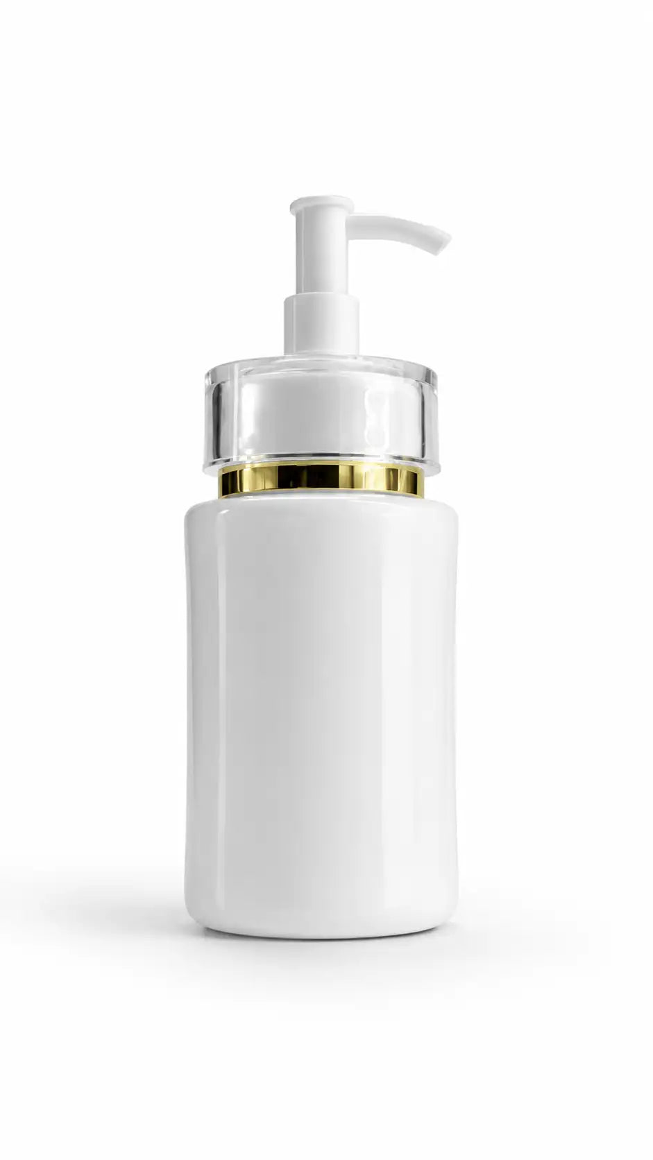 120ml Empty White Cosmetic Pump Bottle With Gold Ring