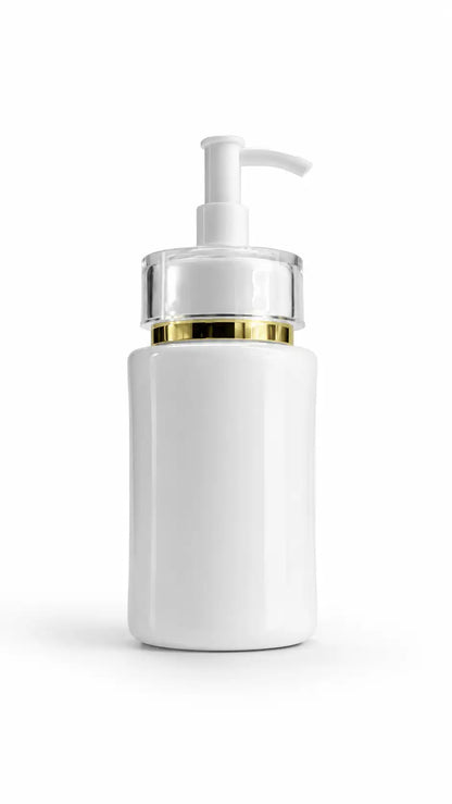 120ml Empty White Cosmetic Pump Bottle With Gold Ring