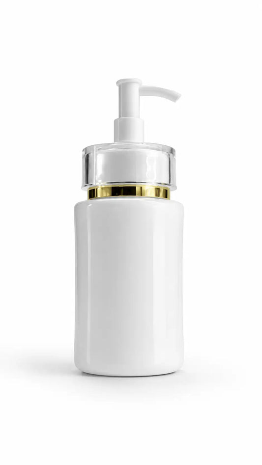 120ml Empty White Cosmetic Pump Bottle With Gold Ring