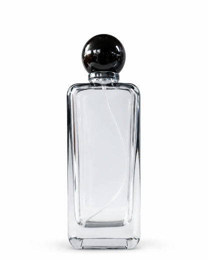 100ml crimp perfume bottle with black ball cap and smoky black shade