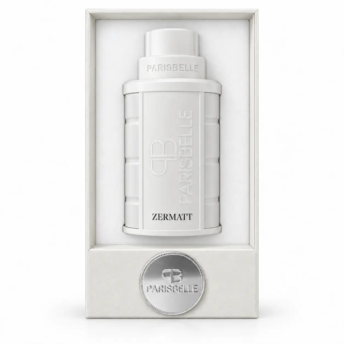 Parisbelle Zermatt 100ml designer perfume with embossed white bottle and box