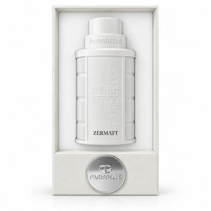 Parisbelle Zermatt 100ml designer perfume with embossed white bottle and box