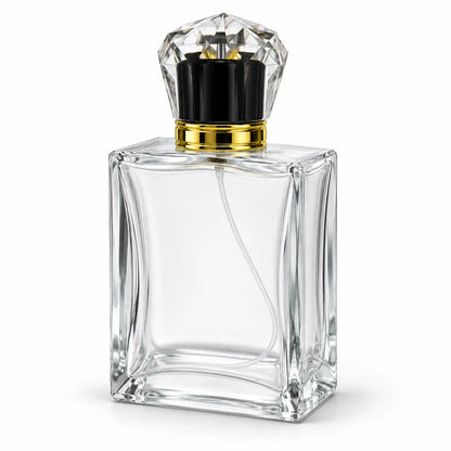 100ml clear glass crimping perfume bottle with golden Crown Crystal Cap and gold spray pump