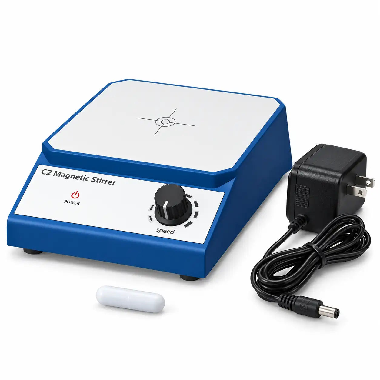 C2 magnetic stirrer with power adapter and magnetic stir bar