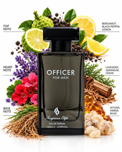 Officer For Men 100ml Eau de Parfum dark smoky glass bottle with black rectangular cap