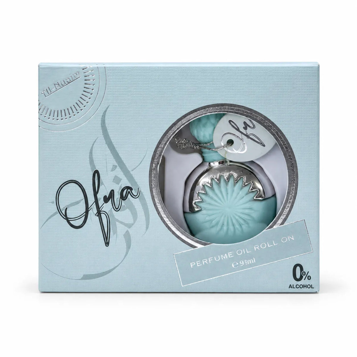 Al-Nuaim Ofra Perfume Oil Roll-On 9.9ml aqua blue and silver bottle with presentation box
