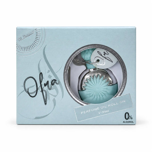 Al-Nuaim Ofra Perfume Oil Roll-On 9.9ml aqua blue and silver bottle with presentation box