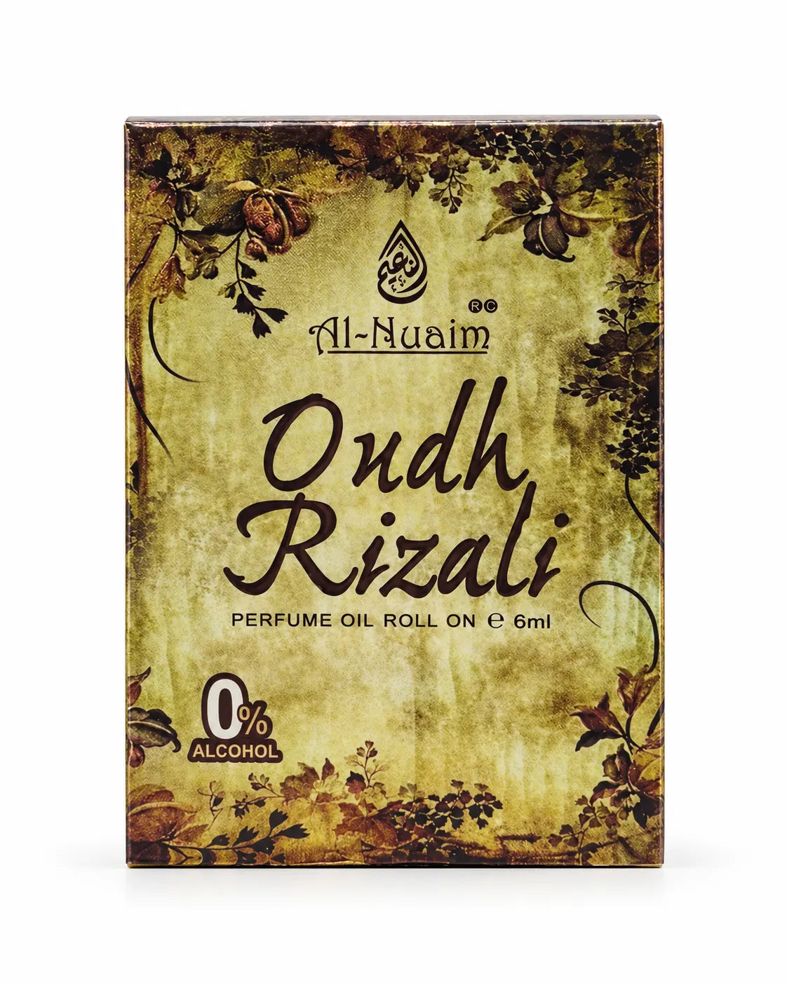 1. Oudh Rizali 6ml alcohol-free roll-on attar in beige and brown botanical packaging.