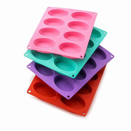 8 Cavity Oval Silicone Soap Mold in Multiple Colors
