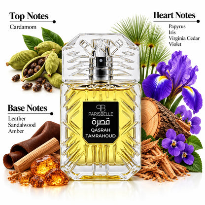 ParisBelle Qasrah Tamrahoud 100ml bottle with clear crystal cap