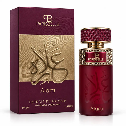 Parisbelle Alara Extrait de Parfum 100ml burgundy and gold perfume bottle